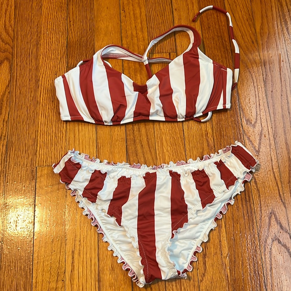 Shade & Shore Red and White Striped Bikini